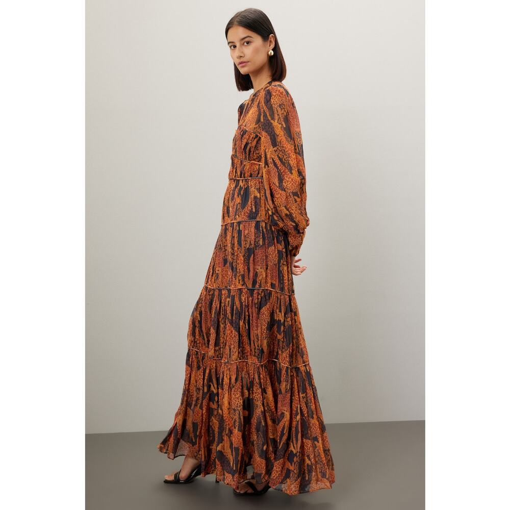 FARM Rio Giraffes Puff Sleeve Maxi Dress - Sz S - Picture 2 of 10